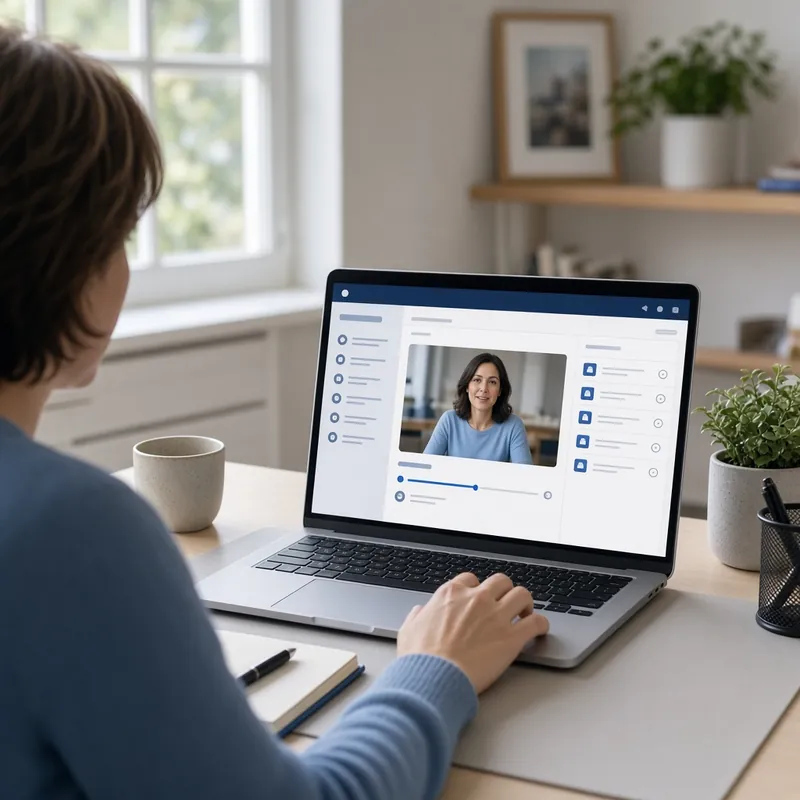 Person completing online e-learning workplace training on a laptop at home